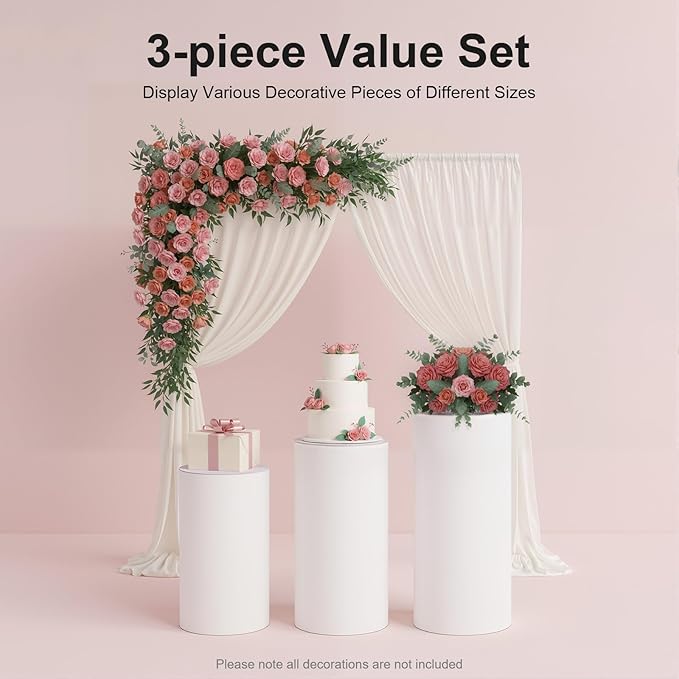 3 Pcs Wedding Cylinder Stands, Party Cylinders Set of 3 Stand, Acrylic Round Pedestal Stand for Wedding Birthday Party 23.6'', 29.5'', 35.4'' H