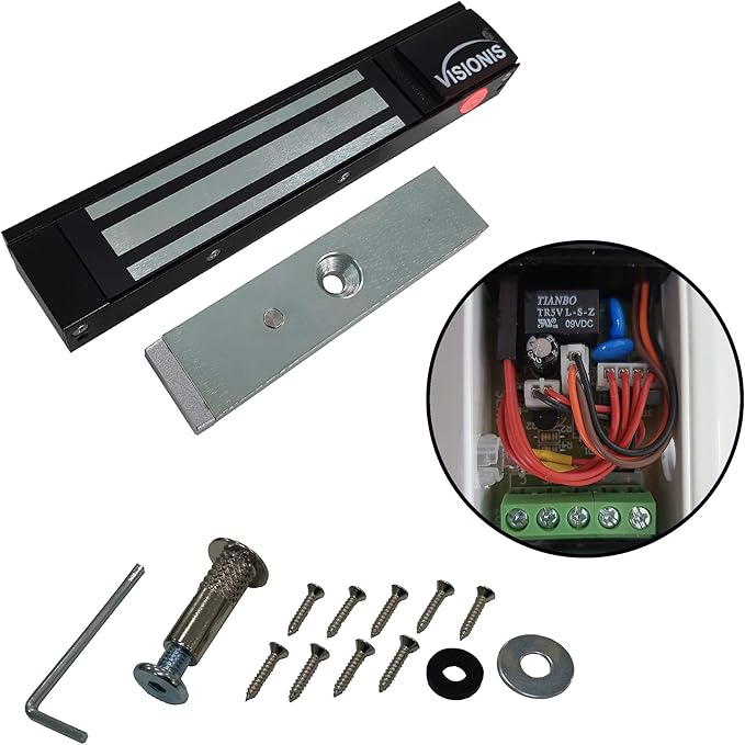 Visionis FPC-5191-BL Black 300lbs Indoor Electromagnetic Lock with 300 lbs L and Z Bracket for Inswinging Door