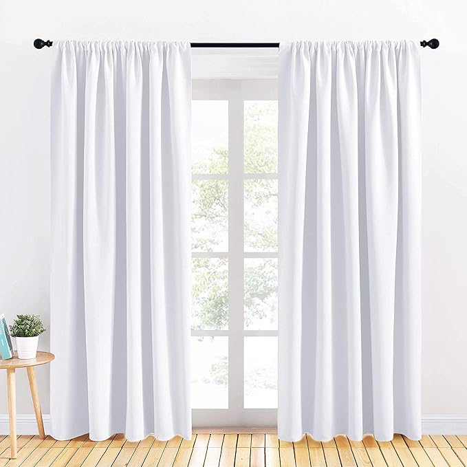 PONY DANCE White Curtains for Windows - Rod Pocket Curtain Panels/Draperie Light Filter Home Decoration, Wide 70 x Long 84 inches, Pure White, Set of 2