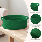 Woven Basket,Small Rope Storage Bin with Handles & Ribbon Bag, Organizer for Shelves Closets,Gift Basket Empty for Birthday,Books,Dog Toys, Green/2 Pack