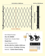 VEVOR Single Folding Security Gate, Lockable Scissor Gate with 360° Swivel Casters, Outdoor Barricade Steel Retractable Gates, for Entry Security, Garage, Warehouse & Pool, 94.49 x 86.81 in (W x H)