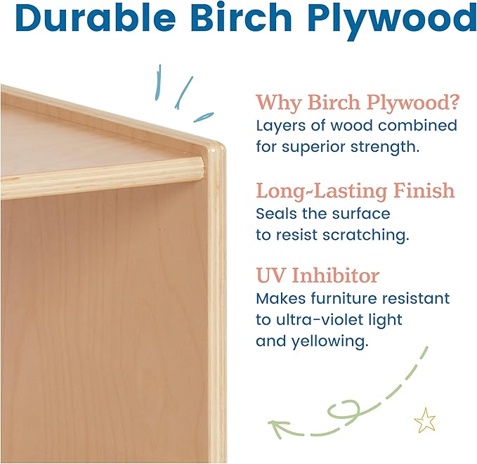 ECR4Kids 5-Section Straight Coat Locker, Classroom Furniture, Natural