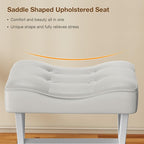 18-Inch Large Leather Vanity Stool, Vanity Chair with Metal X-Leg, Ottoman Accent Stool with Thick Padded Saddle Seat, White