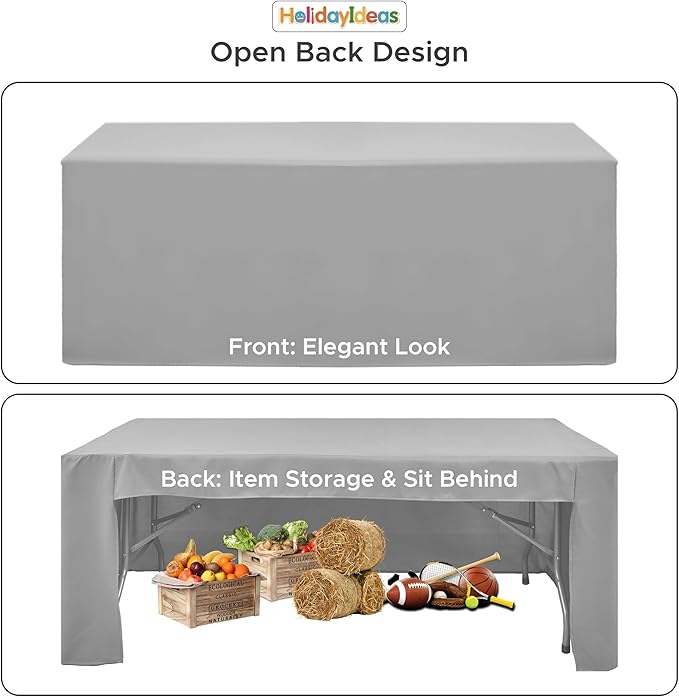 HolidayIdeas Open Back Fitted Tableclothss for 6 Foot Rectangle Table, Wrinkle Resistant Washable Table Covers 72x30 Inch for Craft Fairs, Banquets, Trade Show Display, Siver Grey,4 Pcs
