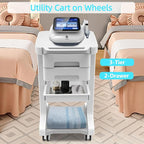 Professional 3-Tier 2-Drawer Salon Trolley Cart with Wheels Utility Cart with Drawers Mobile Storage Cart, Max 50kg/110lb Load, 16.14 * 16.14 * 26.38in (Grey)