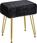 IBUYKE Velvet Rectangular Footrest Ottoman, Makeup Vanity Stool Side Table, Dressing Table Seat, Pouf Couch Stool, Golden Steel Legs, Black LG-51B