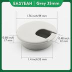 5 Pcs Desk Grommet 1-3/8" / 35 mm, Desk Cord Hole Cover, Cable Grommet ABS Plastic, Desk Hole Grommet for Home & Office Pc, Detachable Cable Cord Organizer-Light Grey