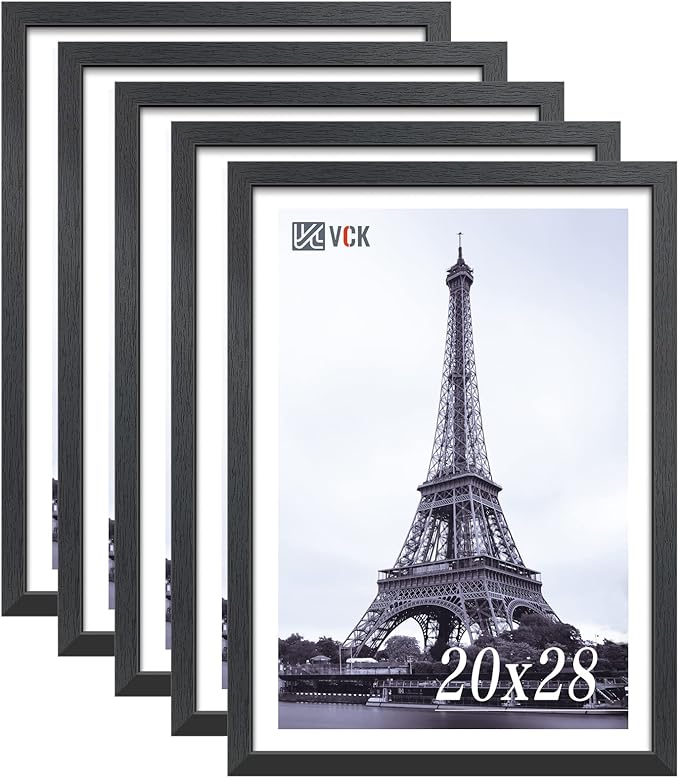 VCK 20x28 Solid Wood Poster Frame Set of 5,Textured Exclusive Black Picture Frames, Wall Hanging