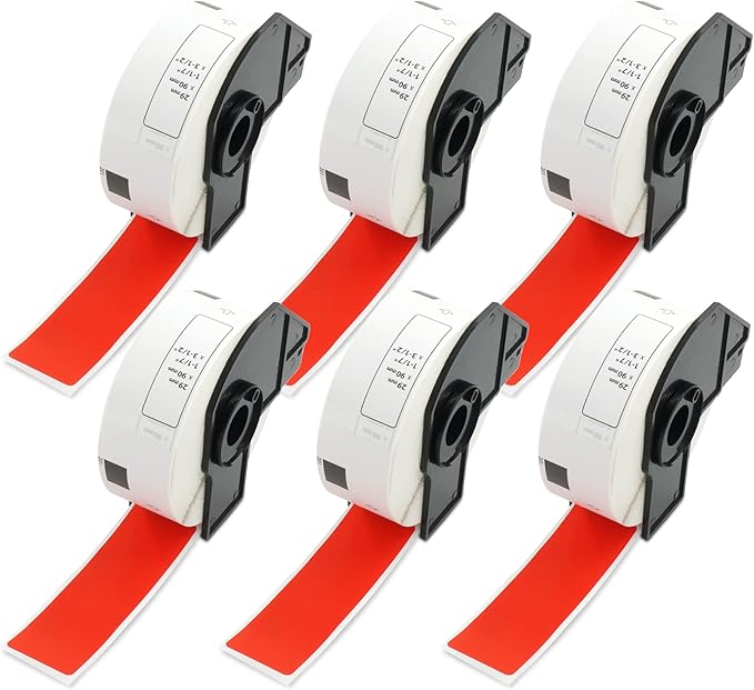BETCKEY - Standard Address Labels Replacement for Brother DK-1201 (1.1 in x 3.5 in), Compatible with Brother QL Label Printers [6 Rolls/2400 Labels, Red]