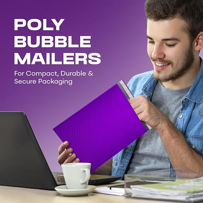 Purple 10x13 Inch Poly Bubble Mailers |Self Seal Padded Envelopes for Thick books | Air Cushioned Bubble Mailer | Usable Size 9.5x13 | Waterproof Lightweight Mailing Shipping Bags | 200 Pack Bulk