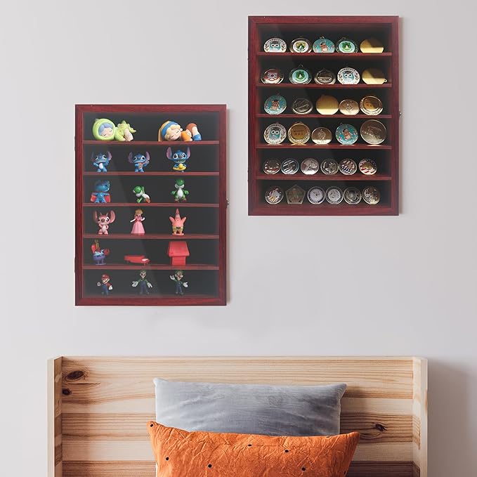 GMFrames 12x16 Wooden Shadow Box Frame with Removable Shelves Deep Display Case for Military Medals Keepsakes Cherry