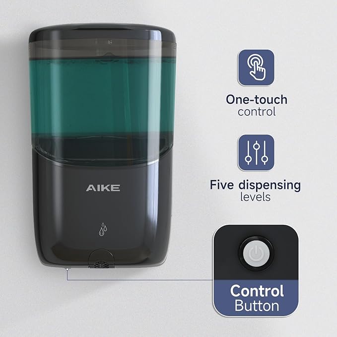 AIKE Wall Mount Automatic Soap Dispenser for Liquid Soap Battery Operated Black, Model AK1216