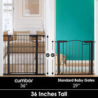 Cumbor 36" Extra Tall Baby Gate for Stairs, 29.7-40.6" Wide Dog Gate for Doorways, Pressure Mounted Auto-Close Pets Gates for Dogs Indoor, Durable Safety Child Gate, Mom's Choice Awards Winner, Black