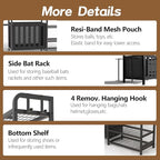 Garage Sports Equipment Organizer, Golf Bag Storage Rack, Heavy Duty Ball Holder with Basket & Hooks, Indoor/Outdoor Basketball Storage Bins for Toy Sports Gear Storage