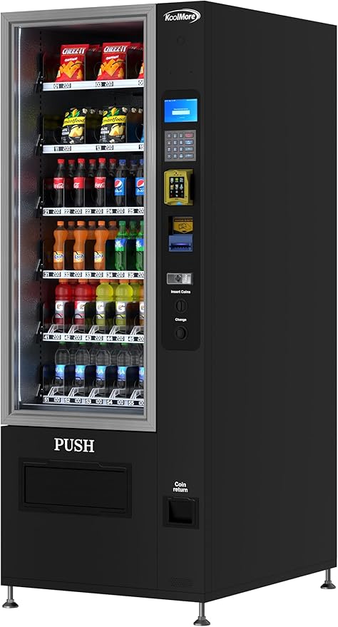 KoolMore Refrigerated Snack Vending Machine with 36 Slots Featuring a Credit Card Reader and Coin/Bill Acceptor in Black (KM-VMR-30-BCR)