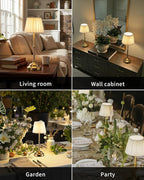 KDG Cordless LED Table Lamp Set of 2, Portables Fabric Shade Desk Lamps, 4000mAh Rechargeable Battery Powered Lighting, Dimmable Light for Dining Room, Bedroom, Bedside, Night Light, Balcony (Bronze)