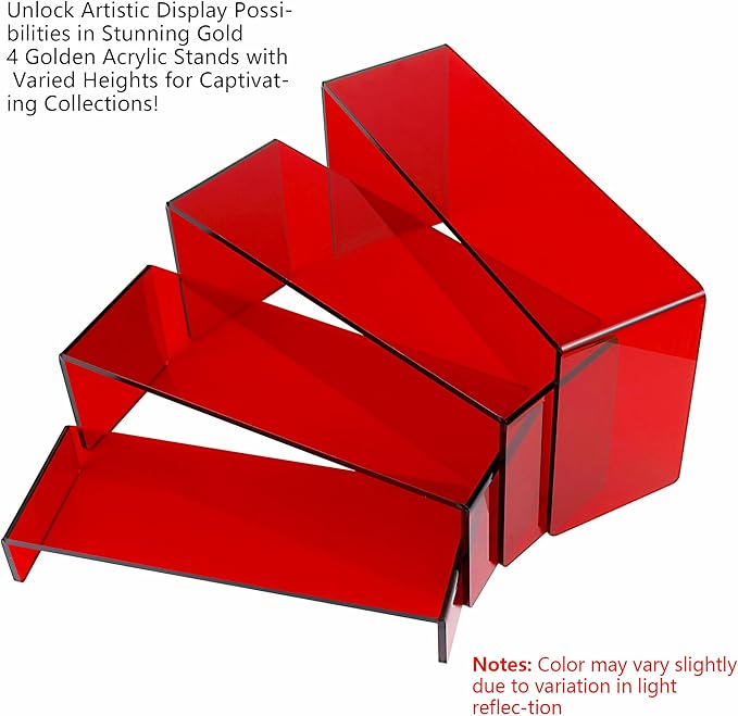 ELEGANTLIFE Acrylic Display Riser,4.3mm Heavy Duty Crystal Display Stand Shelf Layered Aesthetic, Jewelry Display Shelf Risers for Décor,4 Pack Set Multi-color (Red)