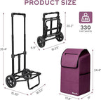 KEDSUM 2 in 1 Shopping Cart for Groceries, 330 lbs Grocery Cart on Wheels, Foldable Utility Carts with Wheels, Load-Bearing Hand Truck with Waterproof Bag for Shopping,Camping,Laundry,Garden, Purple