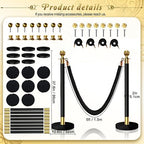 8PCS Black-Gold Stanchions Posts with 4PCS 5 ft Red Velvet Rope, Red Velvet Rope Stanchion Set Crowd Control Barriers, Stanchions and Velvet Ropes Red Carpet Poles for Party Supplies
