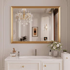 Amorho Bathroom Mirror, 48x36 Inch Golden Thick Metal Framed Wall Mirrors for Over Sink, Wall-Mounted Mirrors Perfect for Bedroom, Living Room, Entryway, Rectangle (Horizontal/Vertical).