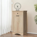 13 Gallons Tilt Out Trash Cabinet Freestanding Kitchen Trash Bin Cabinet Wood Garbage Recycling Cabinet with Hideaway Drawer Pet Proof Trash Can Holder for Kitchen Living Room, Light Wood