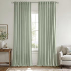 MIULEE Non-See-Through Privacy Linen Curtains 2 Panels, Sage Green Light Filtering Window Curtains 96 Inches Long, Farmhouse Textured Back Tab Semi Sheer Drapes for Bedroom Living Room, Light Green
