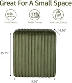 Modern Square Ottoman 2Pcs, Vertical Channel Tufted Foot Stool Ottoman, Velvet Upholstered Vanity Stool for Makeup, Bedroom, Living Room, Dark Green