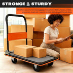 660lbs Large Size Heavy Duty Orange Flatbed Cart, Folding Steel Platform Hand Truck with 360° Silent Swivel Wheels, Utility Dolly for Storage & Moving