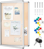 Geetery 36 x 48 Inch Enclosed Fabric Bulletin Board Tamperproof Lockable Noticeboard Fabric&Aluminium Frame Display Cases Wall-Mounted Display Case for School, Office - Secure,Durable Design(Beige)