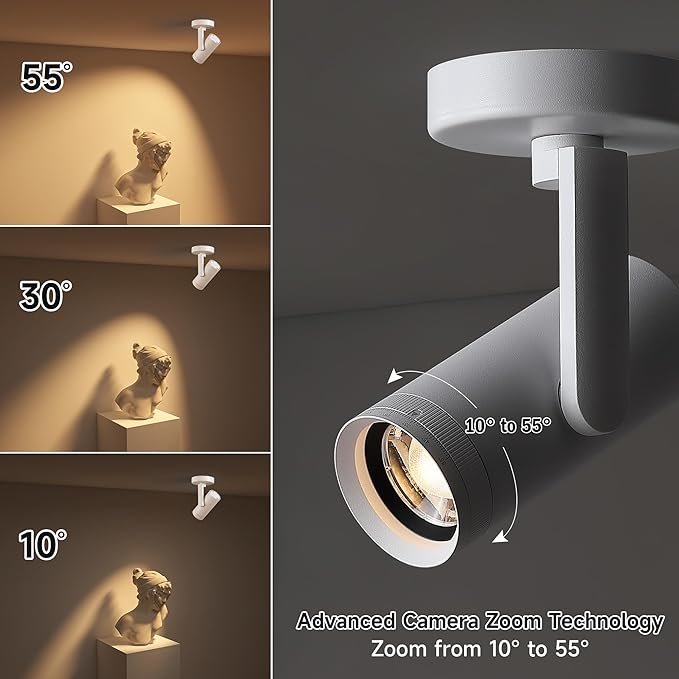 12W LED Dimmable Zoomable Ceiling Spotlight Indoor – Adjustable Wall Surface Mount Accent Light for Home Corridor, Picture, Plants & Painting | Warm White 3000K CRI 97, Flicker-Free, White