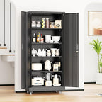 INTERGREAT Metal Storage Cabinet with Wheels, 72" Garage Storage Cabinets with Door and 4 Shelves, Tool Storage Locker on Caster for Home, Office, Black