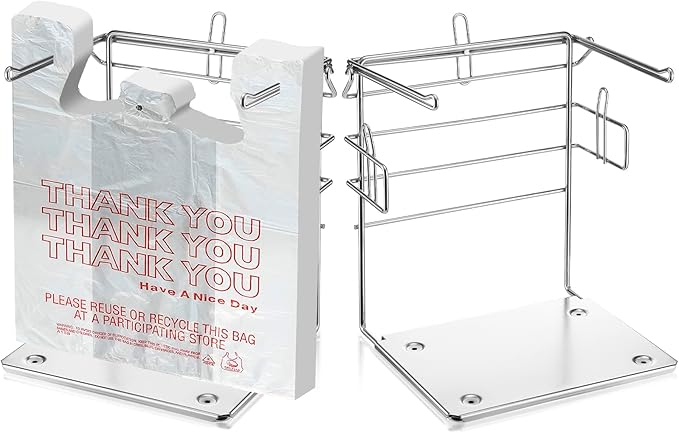 Sieral 2 pack Plastic Grocery Bag Holder Stand Chrome T Shirt Rack Fits 11½''W x 6''D x 21''H, plastic bag holder for Kitchen, Retail, Grocery, Shopping, Restaurant, 10.5''W x 13''L x 13.5''H(Silver)