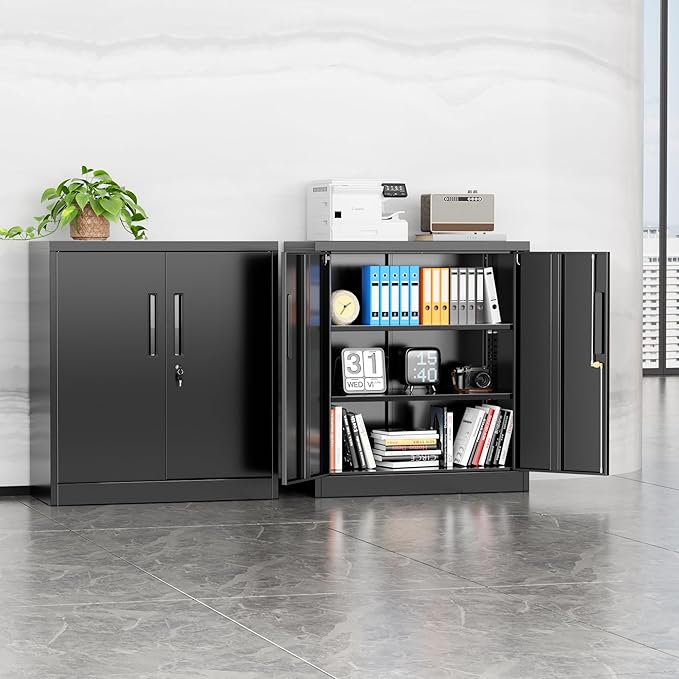 INTERGREAT Metal Garage Storage Cabinet, 36" Lockable Storage Cabinet with 2 Doors and 2 Adjustable Shelves, Steel Black File Cabinet Great for Home Office, Garage, Warehouse, Study Room