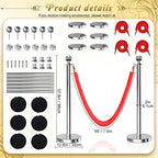 6PCS Silver Stanchions Posts with 4PCS 5 ft Red Velvet Rope, Red Velvet Rope Stanchion Set Crowd Control Barriers, Stanchions and Velvet Ropes Red Carpet Poles for Party Supplies