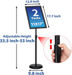 Adjustable Sign Holder Stand - 2Pack 11x17 Inch Pedestal Poster Sign Stand, Heavy Duty Floor Standing Sign Stand Aluminum Snap Open Frame for Church Business Store Sign Holder Stands (Black)