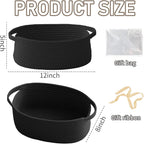 Woven Basket,Small Rope Storage Bin with Handles & Ribbon Bag, Organizer for Shelves Closets,Gift Basket Empty for Birthday,Books,Dog Toys, Black/3 Pack