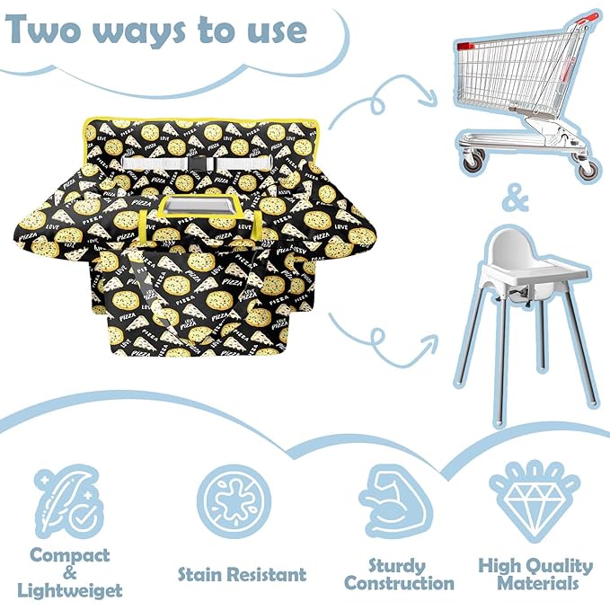 Shopping Cart Cover for Baby 2-in-1 High Chair Cover with Safety Harness Multifunctional Black Pizza Cart Covers for Babies Soft Padded Grocery Cart Cover for Baby Boy Girl
