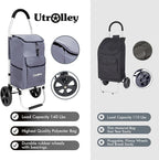 Ultra-Lightweight Gray Foldable Shopping Cart for Groceries Large 42L Capacity Rubber Wheels, Removable Insulated Bag Liner, Durable Aluminum Frame, Multi-Function Personal Hand Truck