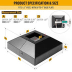 1.5"x1.5"（Actual: 1.5"x1.5"） Deck Post Base Cover Decorative Post Base Trim Skirt Black Aluminum 4Pack