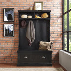 Pemberly Row Tall Entryway Hall Tree with Storage Bench in Distressed Black
