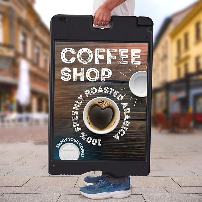 Jumbl A-Frame Signboard 22” x 28” Display Surface – Large Outdoor Sandwich Board w/Weather Resistant PVC Sign Protector & Sand Fill Holes – Dual Signage Stand for Storefront Sidewalk Curb (Black)