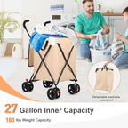 27 Gal/180 LBS Capacity Shopping Cart, Upgrade Huge Grocery Cart on Wheels,Heavy Duty Foldable Utility 360° Rolling Swivel Wheels for Shopping Picnic Groceries Laundry (Khaki)