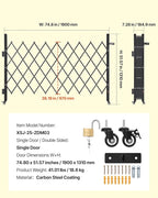 VEVOR Single Folding Security Gate, Lockable Scissor Gate with 360° Swivel Casters, Outdoor Barricade Steel Retractable Gates, for Entry Security, Garage, Warehouse & Pool, 74.80 x 51.57 in (W x H)