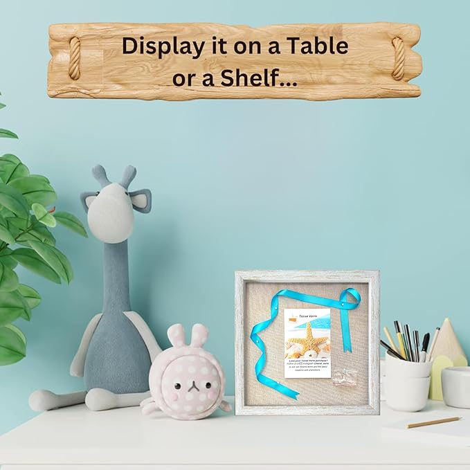 Tasse Verre 10x10 Rustic Display Shadow Box (2-Pack) Frame w/Linen Background and 16 Stick Pins - Ready to Hang Shadowbox Picture Frame - Box Display Baby Memorabilia Wedding