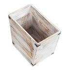 VERGOODR Grey Farmhouse Style Torched Wood Trash Can Waste Bin with Decorative Metal Brackets Trash Can for Bedroom,Living Room, Bathroom & Office (Washed White)