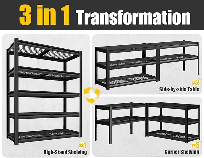 PrimeZone 72" H Heavy Duty Garage Shelving 2500 LBS 5 Tier Heavy Duty Storage Shelves Adjustable Industrial Metal Wire Shelf Unit for Garage,Basement,Pantry,Warehouse,Commercial,48" W X 24" D X 72" H