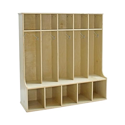 Factory Direct Partners Birch 5-Section Coat Locker with Bench, 10 Storage Cubbies and Coat Hooks; Durable, Sturdy Furniture for Home, Daycare, Preschool, Montessori Classroom