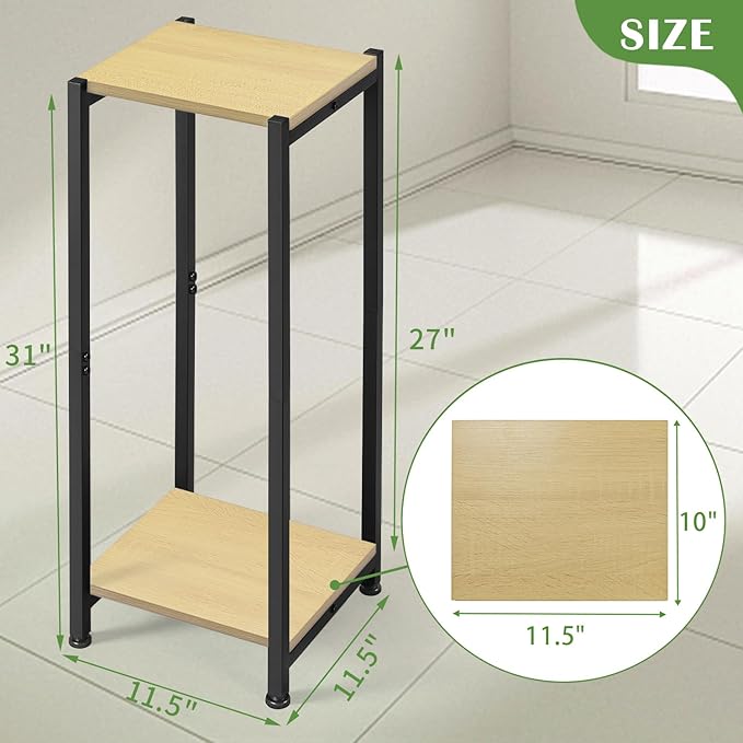 Tall Plant Stand Indoor,31 Inch Plants Stands,2 Tier Metal Plant Stand with Heavy Duty Wood,Yellow Oak and Black