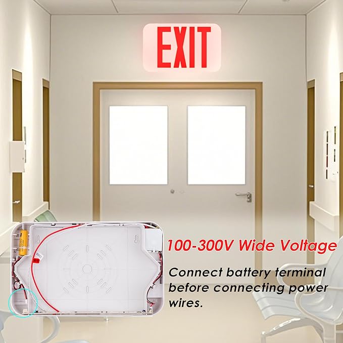 LIT-PaTH LED EXIT Sign, Emergency light with Double Face and Back Up Batteries- US Standard Red Letter Exit Lighting, UL 924 and CEC Qualified, 120-277 Voltage, 12-Pack