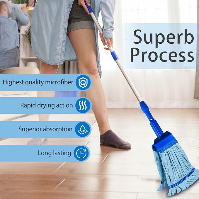 4 Pack - Large Microfiber Tube Mop 400GSM - Heavy Duty Industrial Wet Mop Head Refill,Commercial, Thick Fiber, Replacement Heads, Extra Absorbent